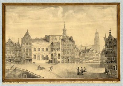 37828 Gezicht op de Stadhuisbrug te Utrecht uit het westen, met van links naar rechts de huizen Leeuwenstein, ...